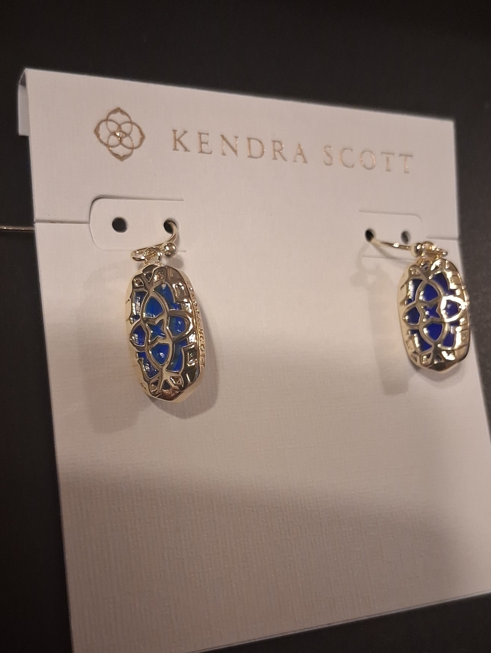 Kendra Scott Lee Navy Abalone Gold Drop Earrings New - Picture 3 of 3